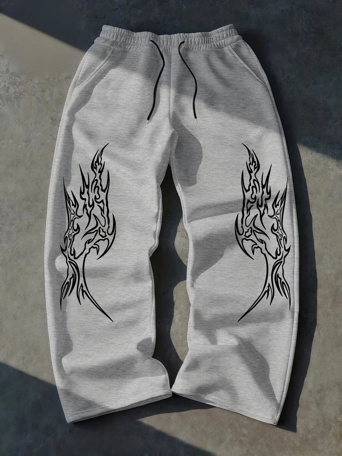 Gothic Print Wide Leg Drawstring Sweatpants