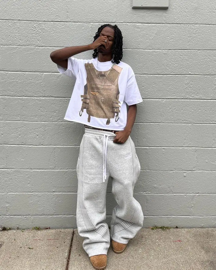 Casual Striped Fleece Lined Elastic Waist Drawstring Sweatpants