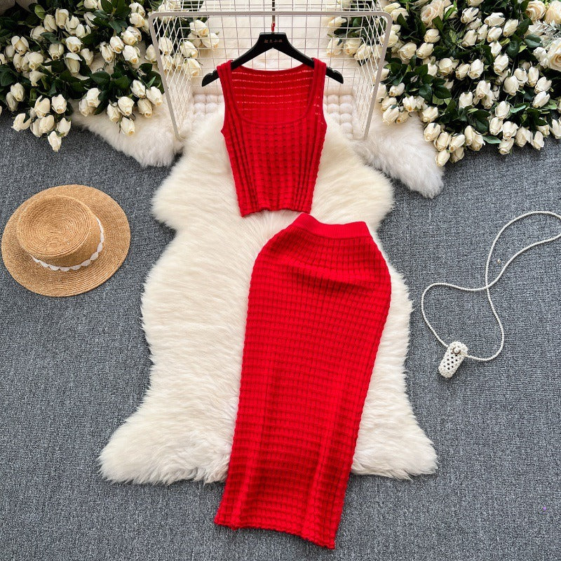 Tank top versatile high waisted skirt knit two-piece set