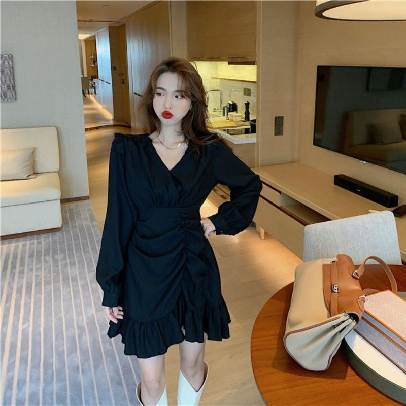 Elegant dress, French niche design for women, slim waist and trendy little black dress