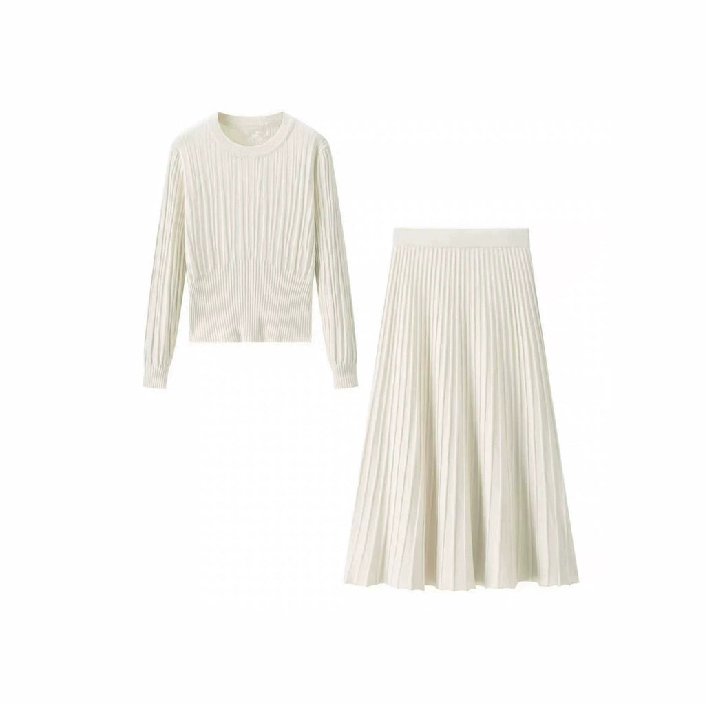 Knit Two-Piece Set Dress, Waist-Cinching Relaxed Fit Long Dress for Women