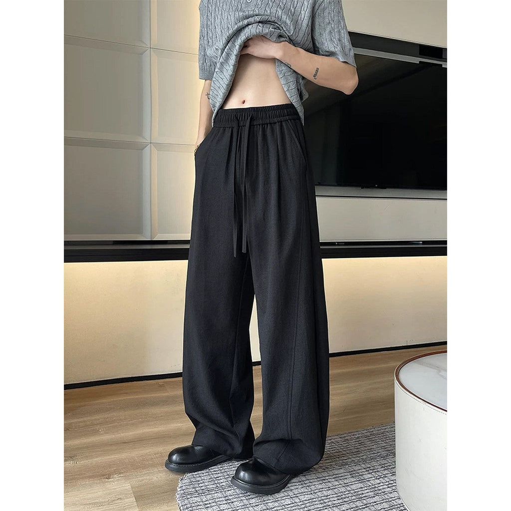 Linen-look Slash Pants for Men,High-Waisted Wide Leg Tapered Trousers