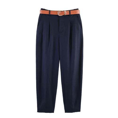 Commuter linen pleated belt pants