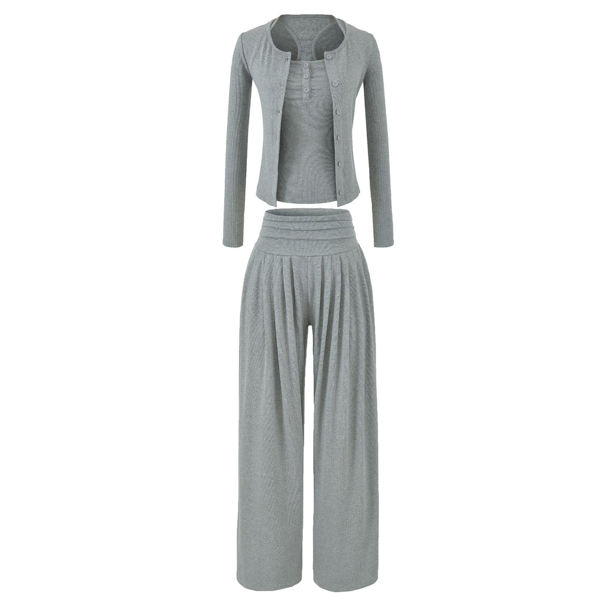 Women's Crop Racerback Button Vest &amp; Drape Wide Leg Pants Two Piece Set