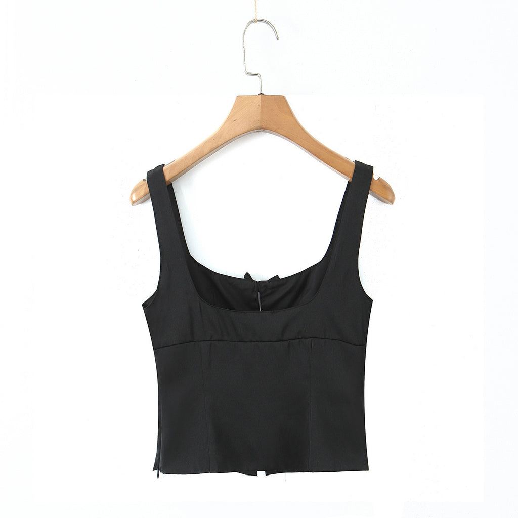 Women's chest bow decoration top with small suspender and short style for women