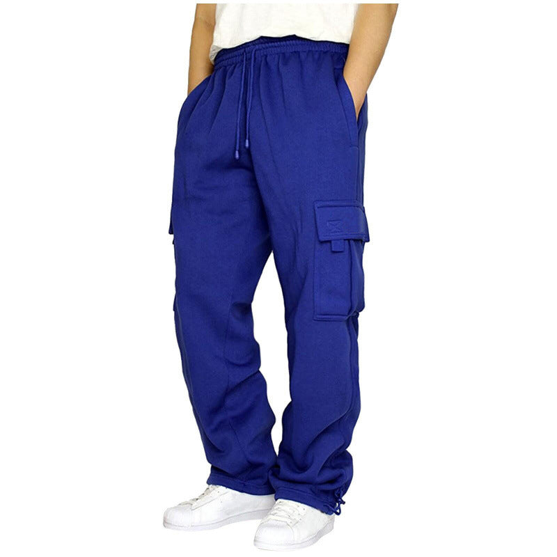 Men's Casual Vintage Cargo Pants Multi-pocket Loose Fit Straight Leg Tapered Long Trousers