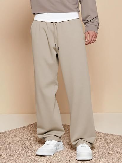 Men's Wide Leg Pants Lightweight Fleece Lined Travel Trousers with Pockets