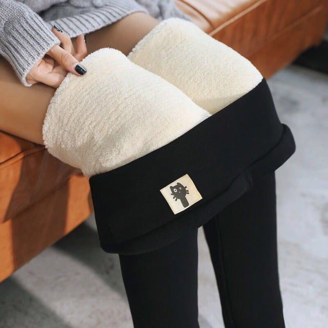High Waist Slimming Lamb Velvet Trousers Thick Warm Cotton Pants