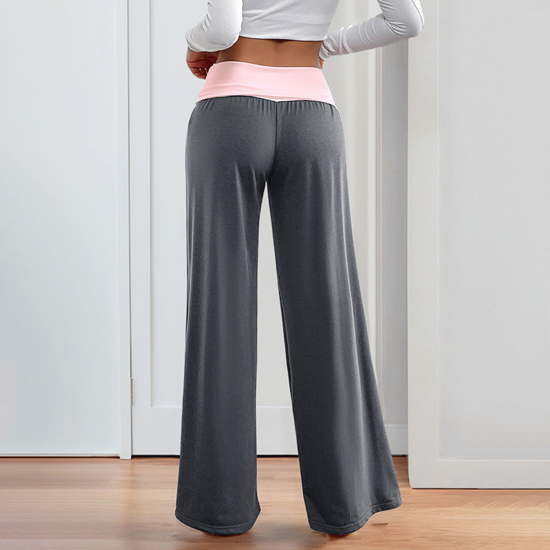Brown Spliced Low Waist Wide Leg Casual Long Pants