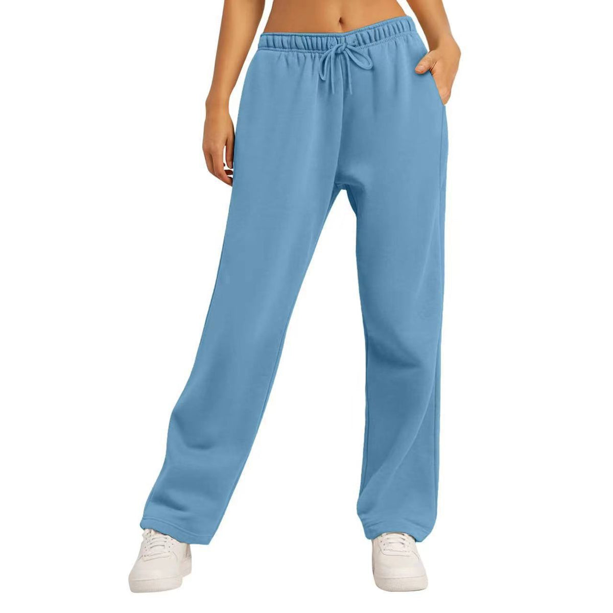 Unisex Solid Color Fleece Lined Elastic Waist Straight Leg Sweatpants