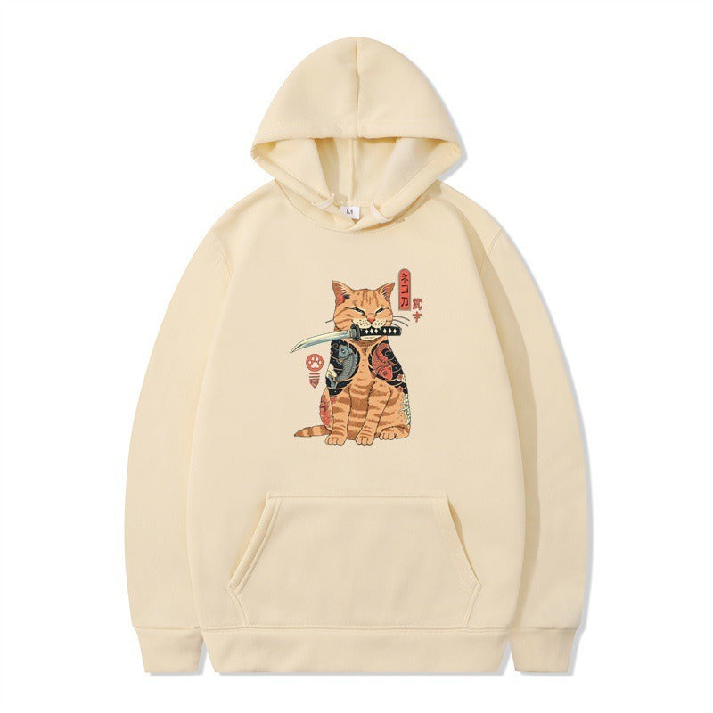 Loose pullover printed long sleeved jacket sweatshirt hooded top for men and women