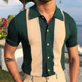 Polo shirt European and American style lapel contrasting color T-shirt single breasted cardigan knitted new men's clothing