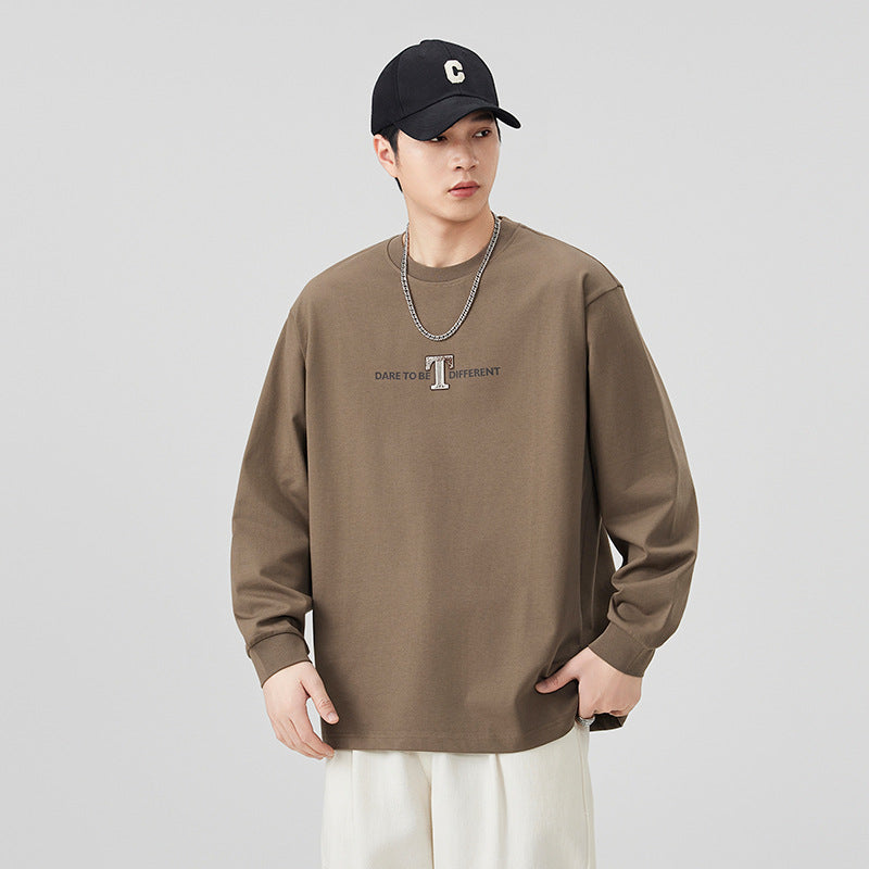 Men's Vintage Loose Fit Letter Print Long Sleeve Round Neck T-Shirt