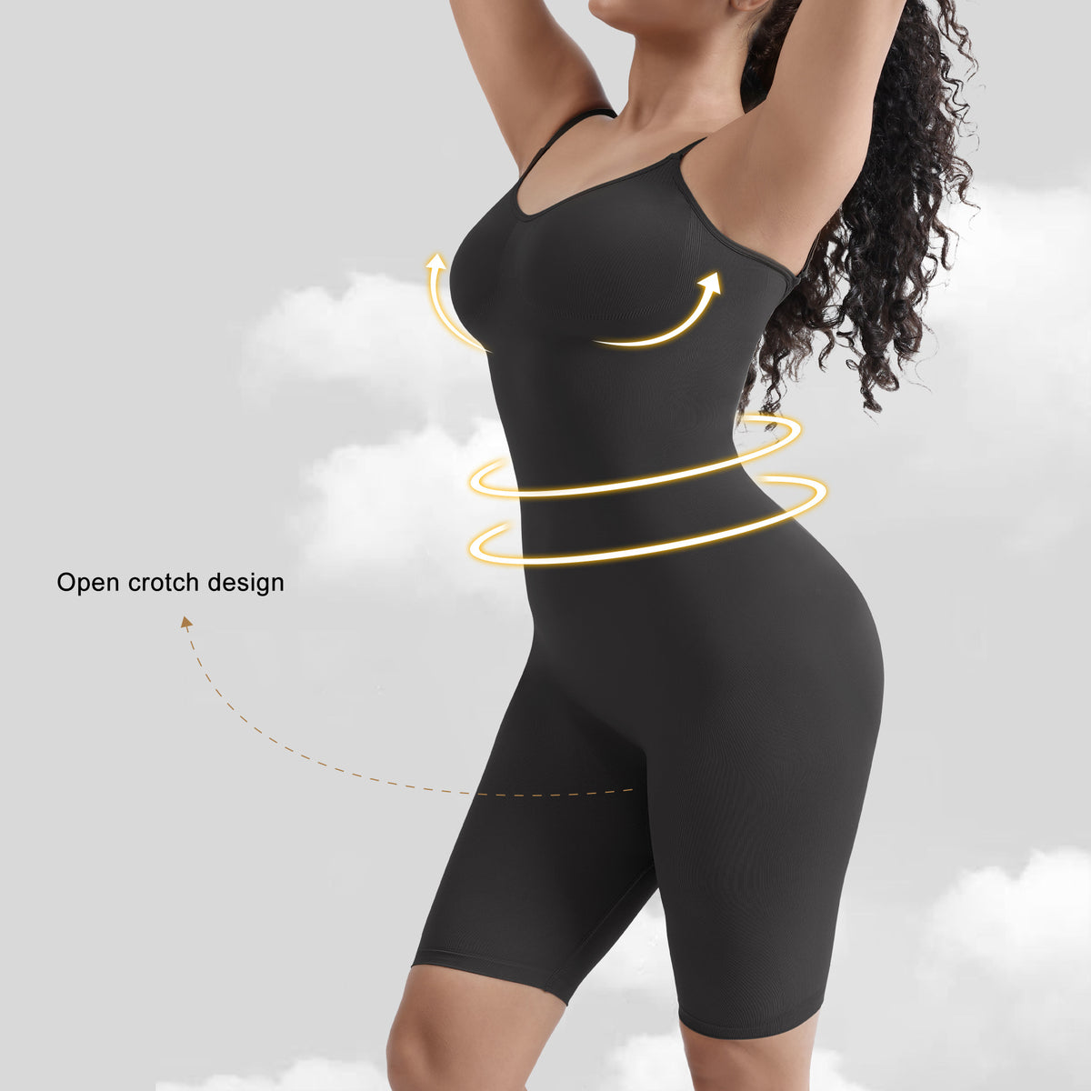Women's Body Shaping Support Hip Lift Open Crotch Reinforced Version Strap Bodysuit