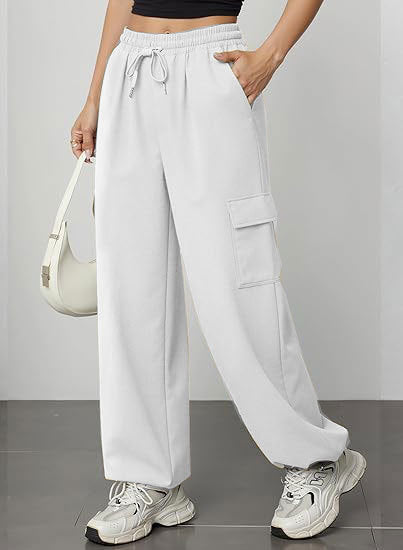 Women's High Waist Wide Leg Cargo Jogger Pants with Pockets