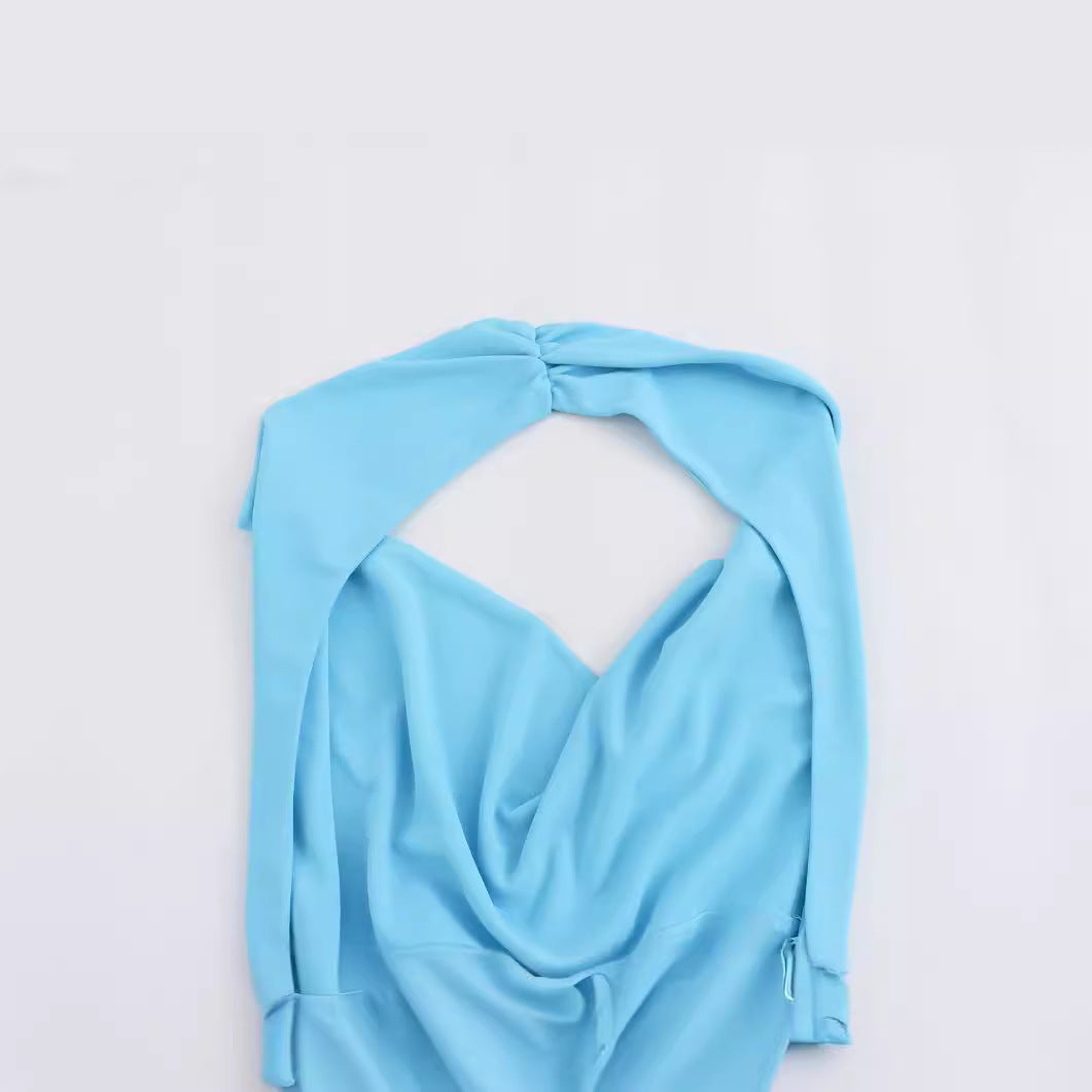 Fashionable and minimalist pleated decorative neckline jumpsuit