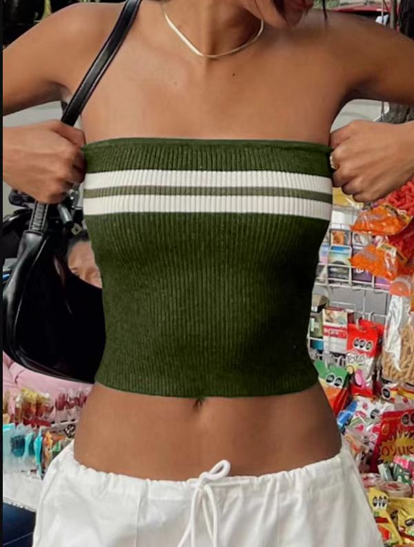 Women's Color Block Stripe Tube Top Spicy Girl Fitted Outerwear