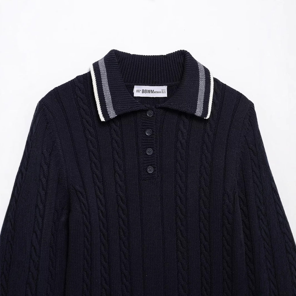 Fashion trimmed contrasting collar knit sweater