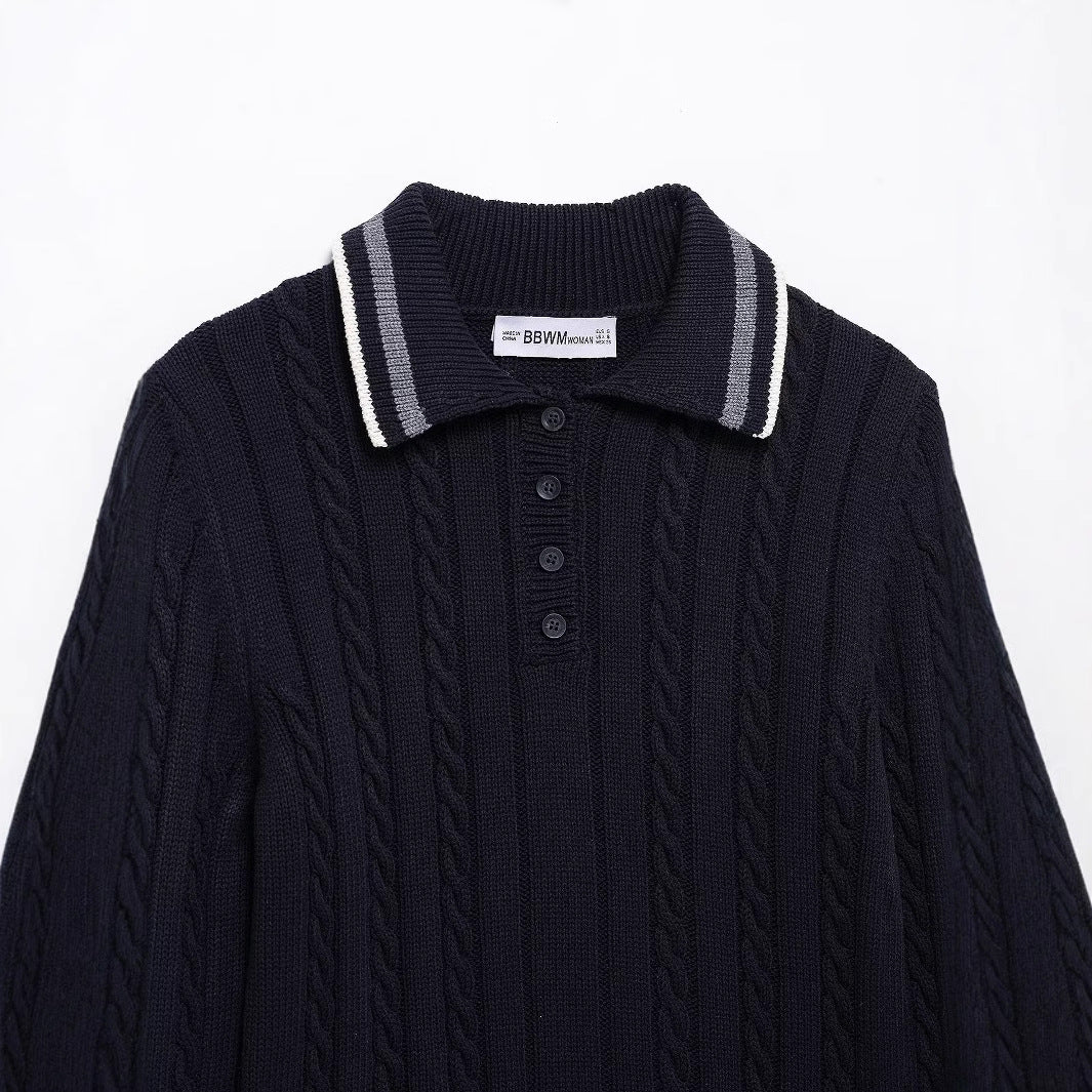 Fashion trimmed contrasting collar knit sweater