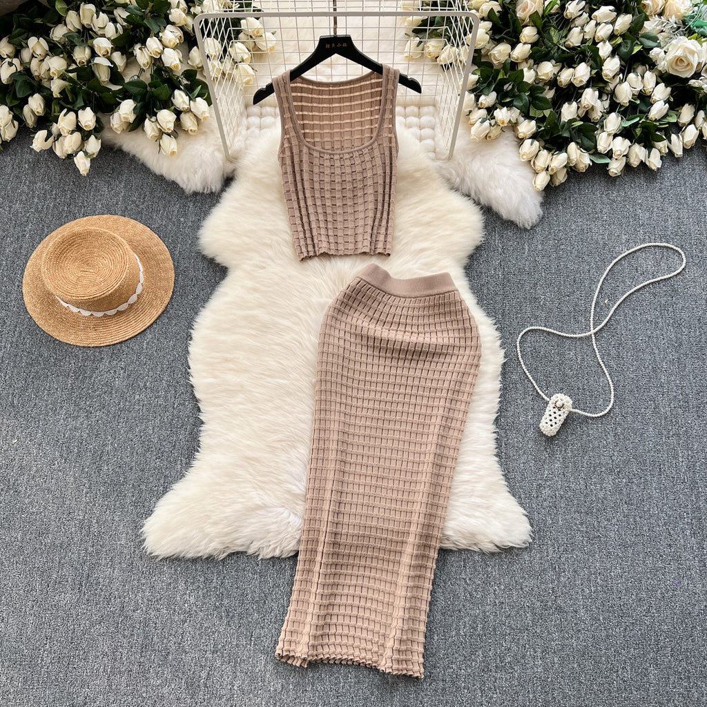Tank top versatile high waisted skirt knit two-piece set