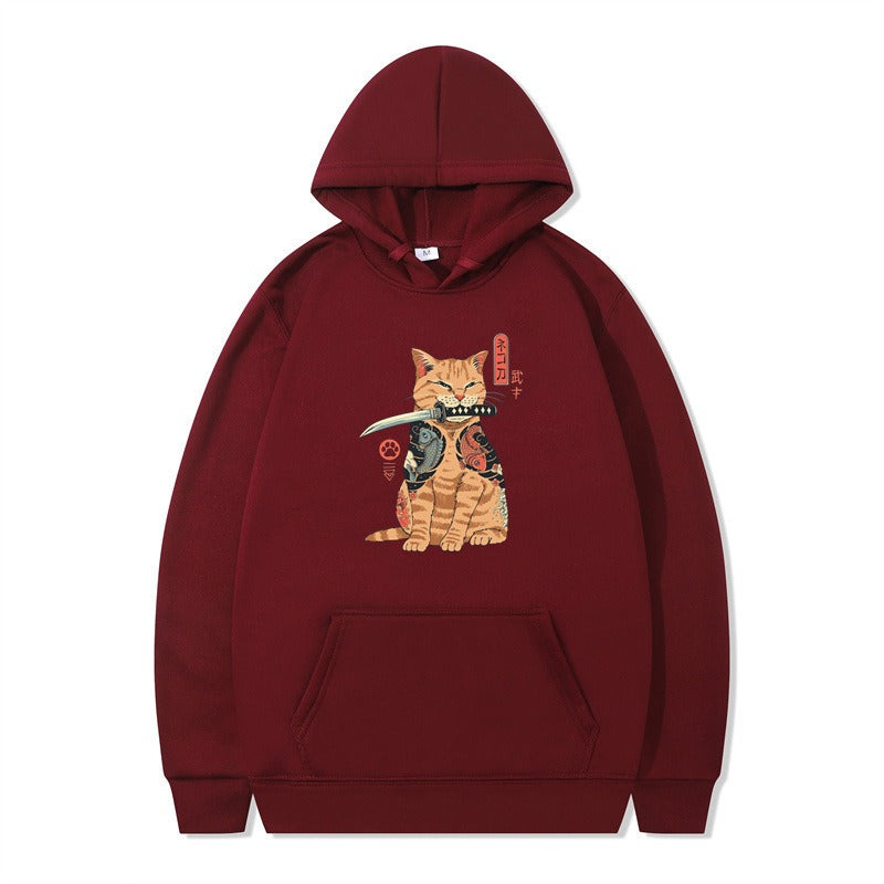 Loose pullover printed long sleeved jacket sweatshirt hooded top for men and women
