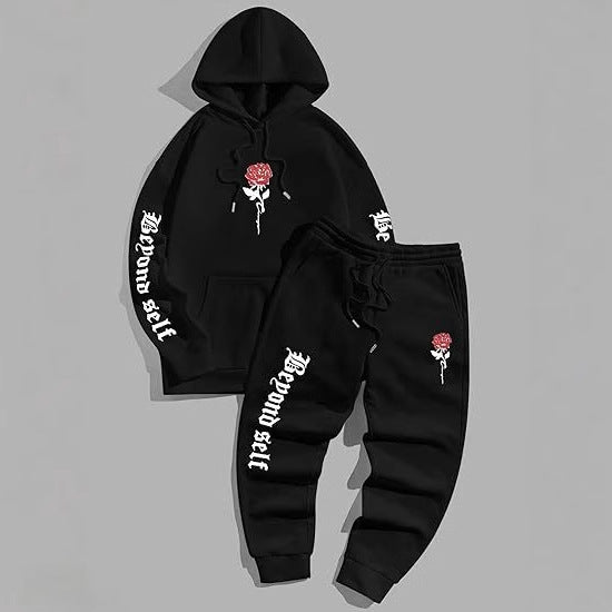 Men's 2-Piece Floral Letter Print Hoodie and Sweatpants Sports Set