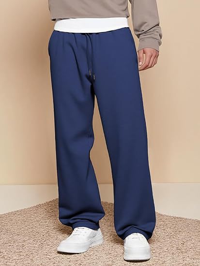Men's Wide Leg Pants Lightweight Fleece Lined Travel Trousers with Pockets