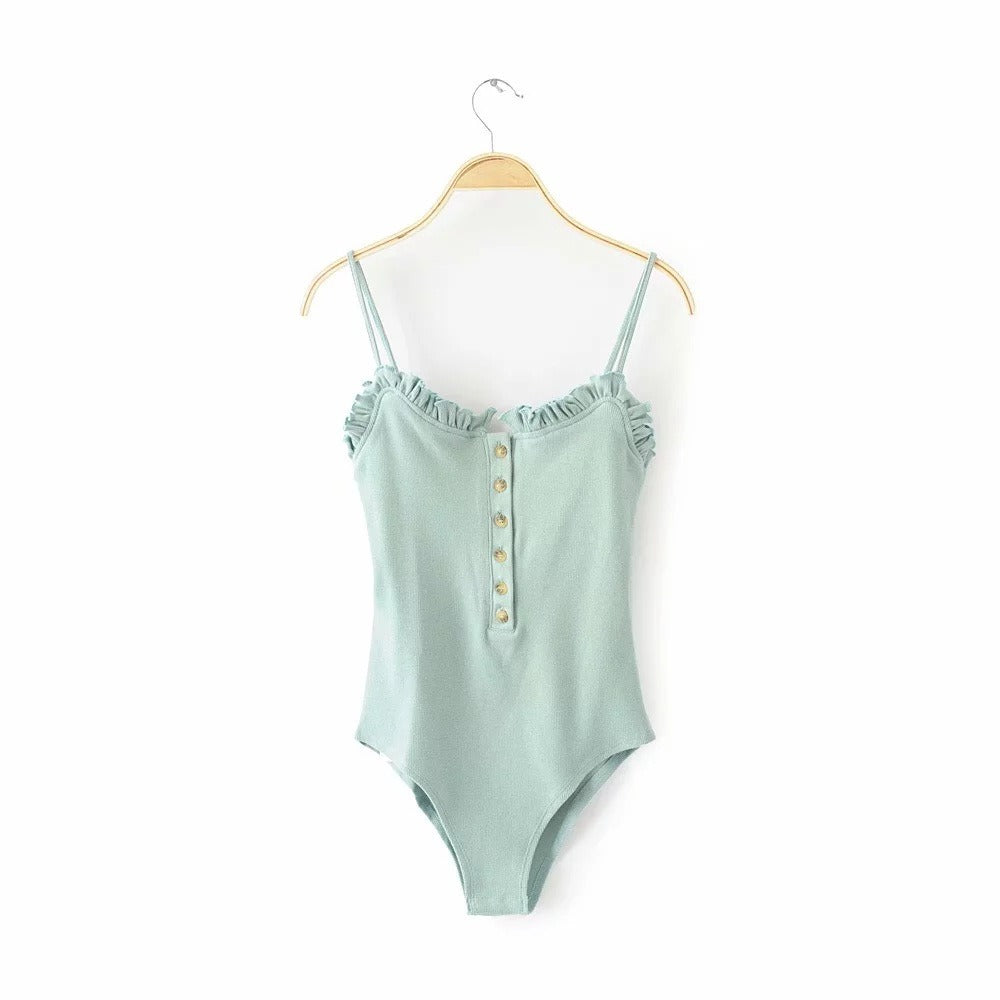Mushroom edge open cut jumpsuit women's breasted camisole vest