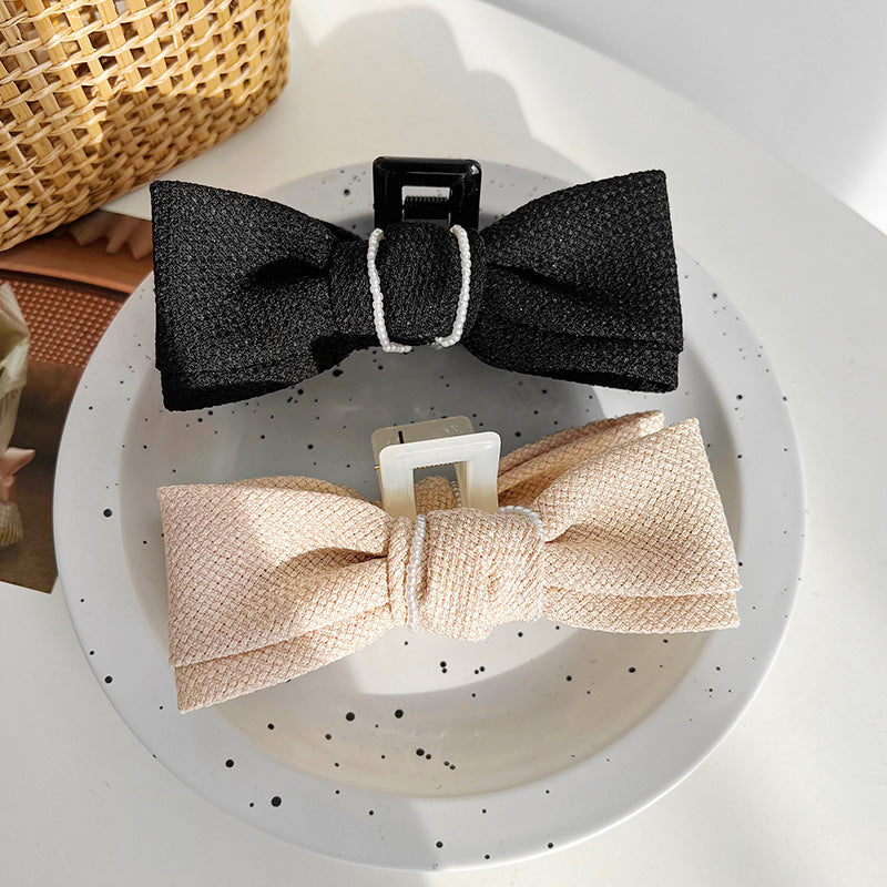 Pure Little Fragrant Pearl Bow Knot Clamping Clip Retro French Shark Clamping Clip Hair Clip D776