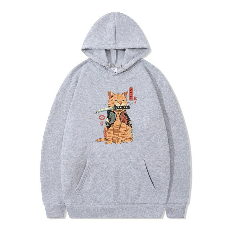 Loose pullover printed long sleeved jacket sweatshirt hooded top for men and women
