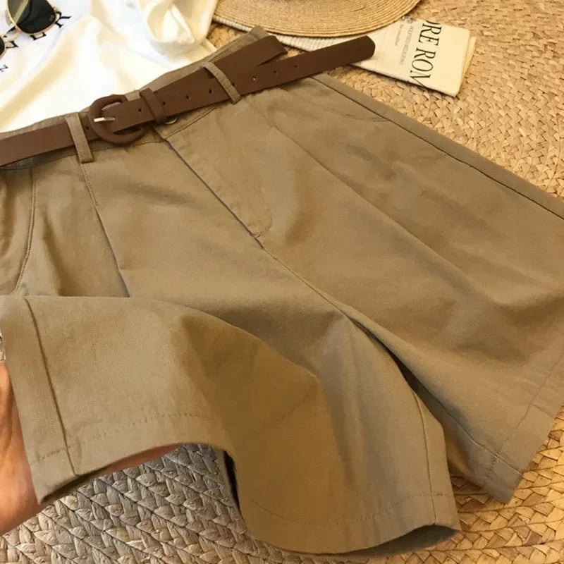 New Wide Leg Shorts for Women  Summer Thin Cotton A Line Short Pants Office Lady Classic Loose Casual Zipper Women‘s Shorts