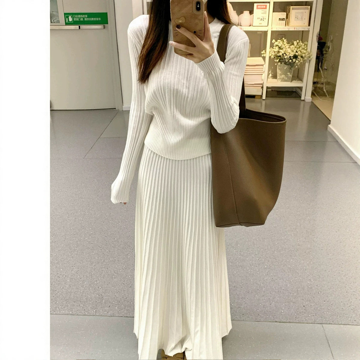 Knit Two-Piece Set Dress, Waist-Cinching Relaxed Fit Long Dress for Women