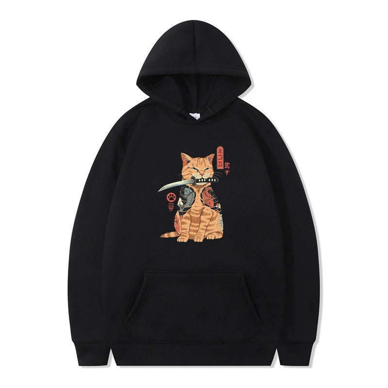 Loose pullover printed long sleeved jacket sweatshirt hooded top for men and women