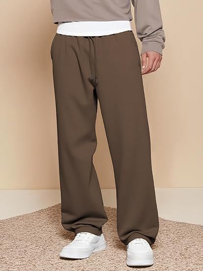 Men's Wide Leg Pants Lightweight Fleece Lined Travel Trousers with Pockets