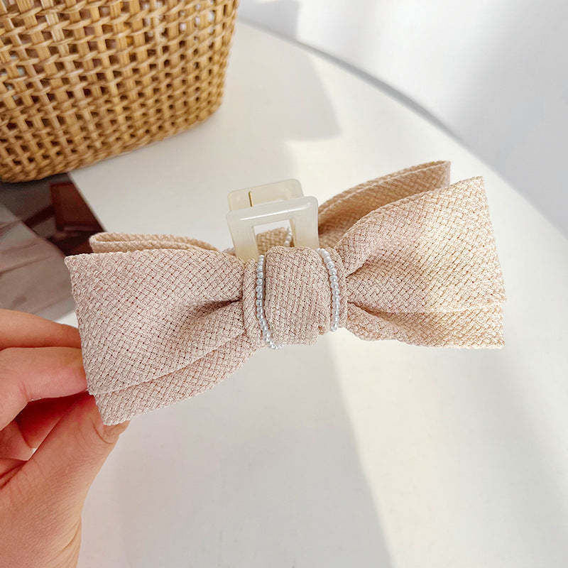 Pure Little Fragrant Pearl Bow Knot Clamping Clip Retro French Shark Clamping Clip Hair Clip D776