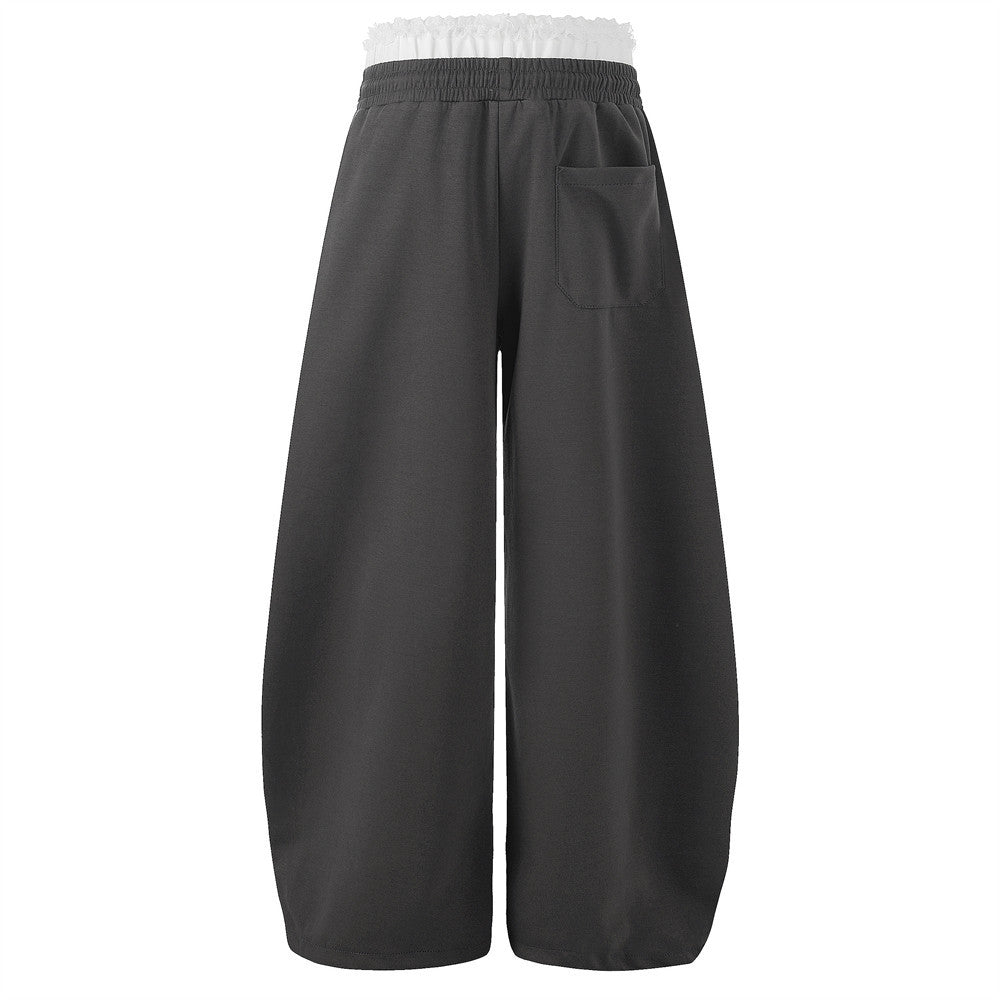Fake two pairs of pants loose wide leg curved knife pants