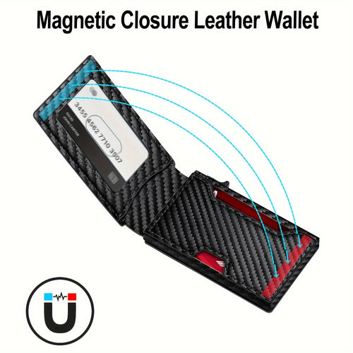 Carbon fiber patterned men's wallet wallet two fold flip card box anti-theft brush wallet magnetic suction side push card bag