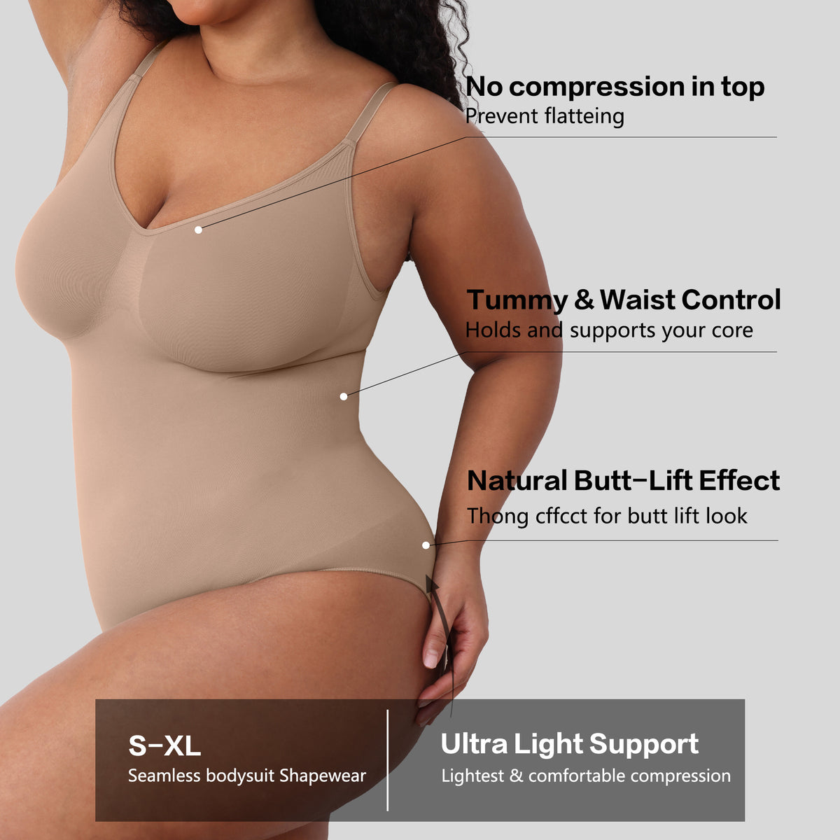 Women's Body Shaping Support Hip Lift Open Crotch Reinforced Version Strap Bodysuit