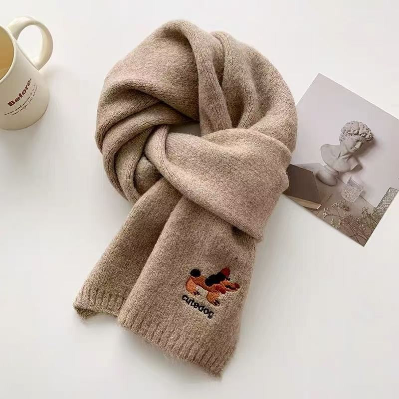 Autumn and winter neck scarf shawl, warm solid color knitted thick scarf