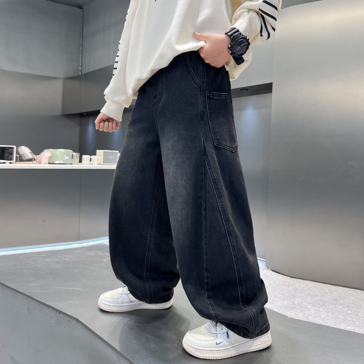 Boys' Casual Loose Wide Leg Straight Jeans Spring Autumn Pants