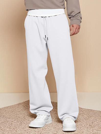 Men's Wide Leg Pants Lightweight Fleece Lined Travel Trousers with Pockets
