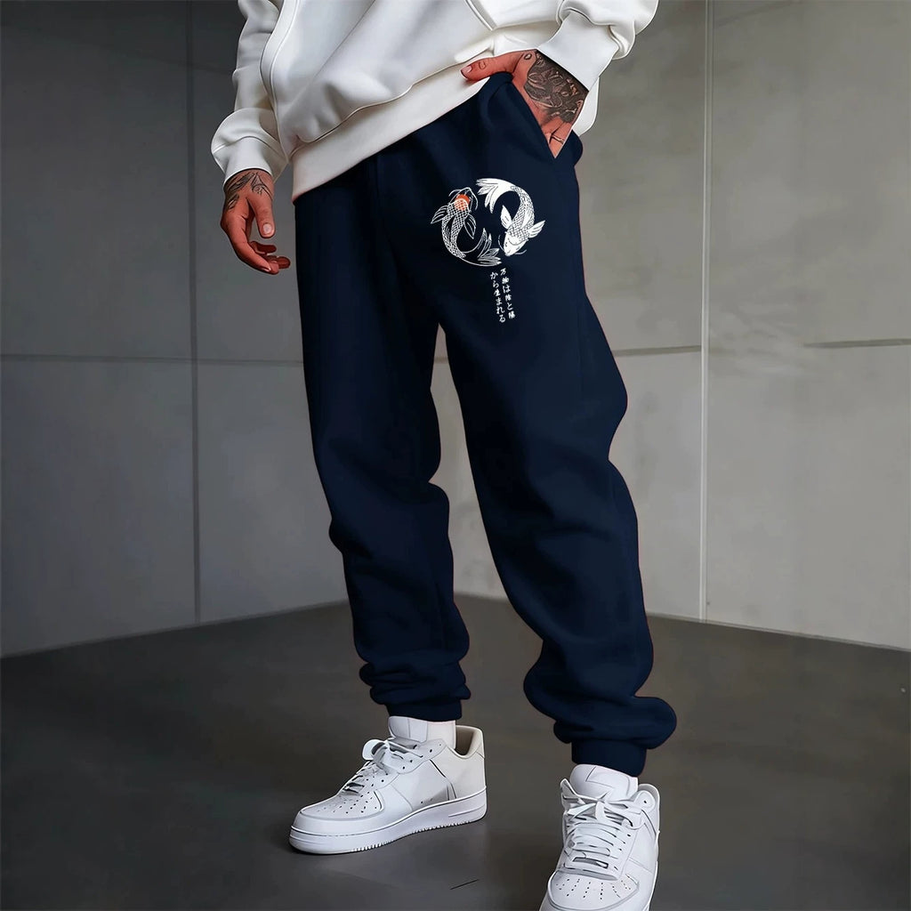 Gothic Twin Fish Print Unisex Casual Sport Sweatpants
