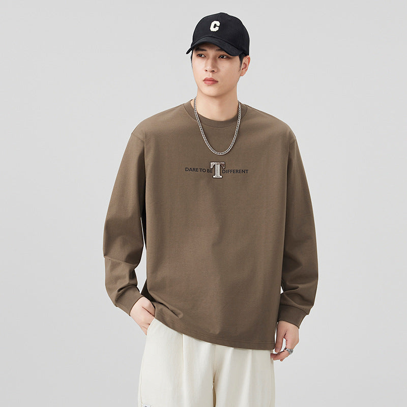 Men's Vintage Loose Fit Letter Print Long Sleeve Round Neck T-Shirt