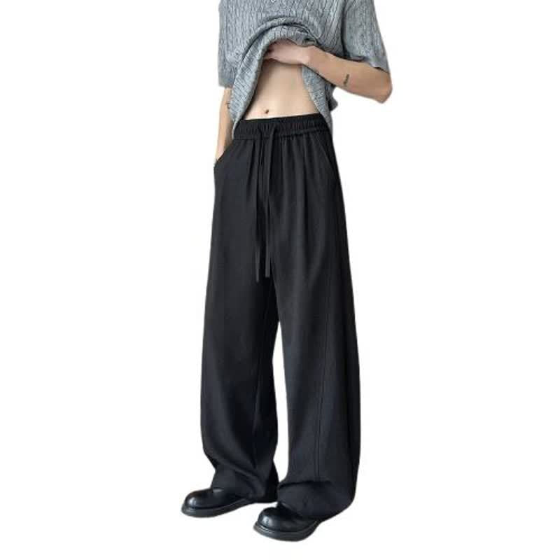Linen-look Slash Pants for Men,High-Waisted Wide Leg Tapered Trousers