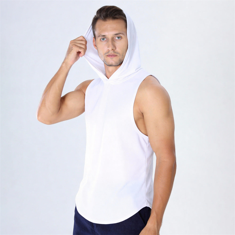 Summer Hooded Sleeveless Hoodie for Men, Sporty Breathable Running Outdoor Fitness Hoodie, Basketball Quick-Dry Top T-Shirt