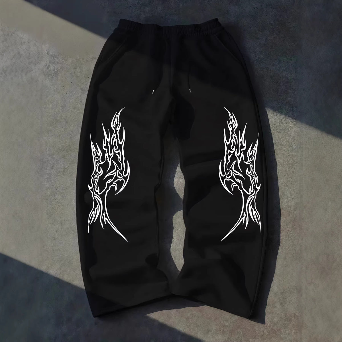 Gothic Print Wide Leg Drawstring Sweatpants