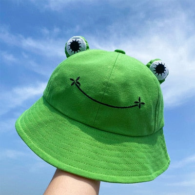 Fashion Frog Bucket Hat for Women Summer Autumn Plain Women Panama Outdoor Hiking Beach Fishing Cap Sunscreen Female Sunhat Bob