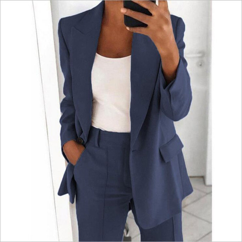 Fashionable and high-end slim fit lapel cardigan, elegant suit jacket set for women