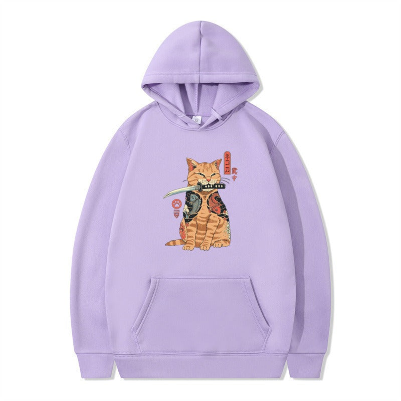 Loose pullover printed long sleeved jacket sweatshirt hooded top for men and women