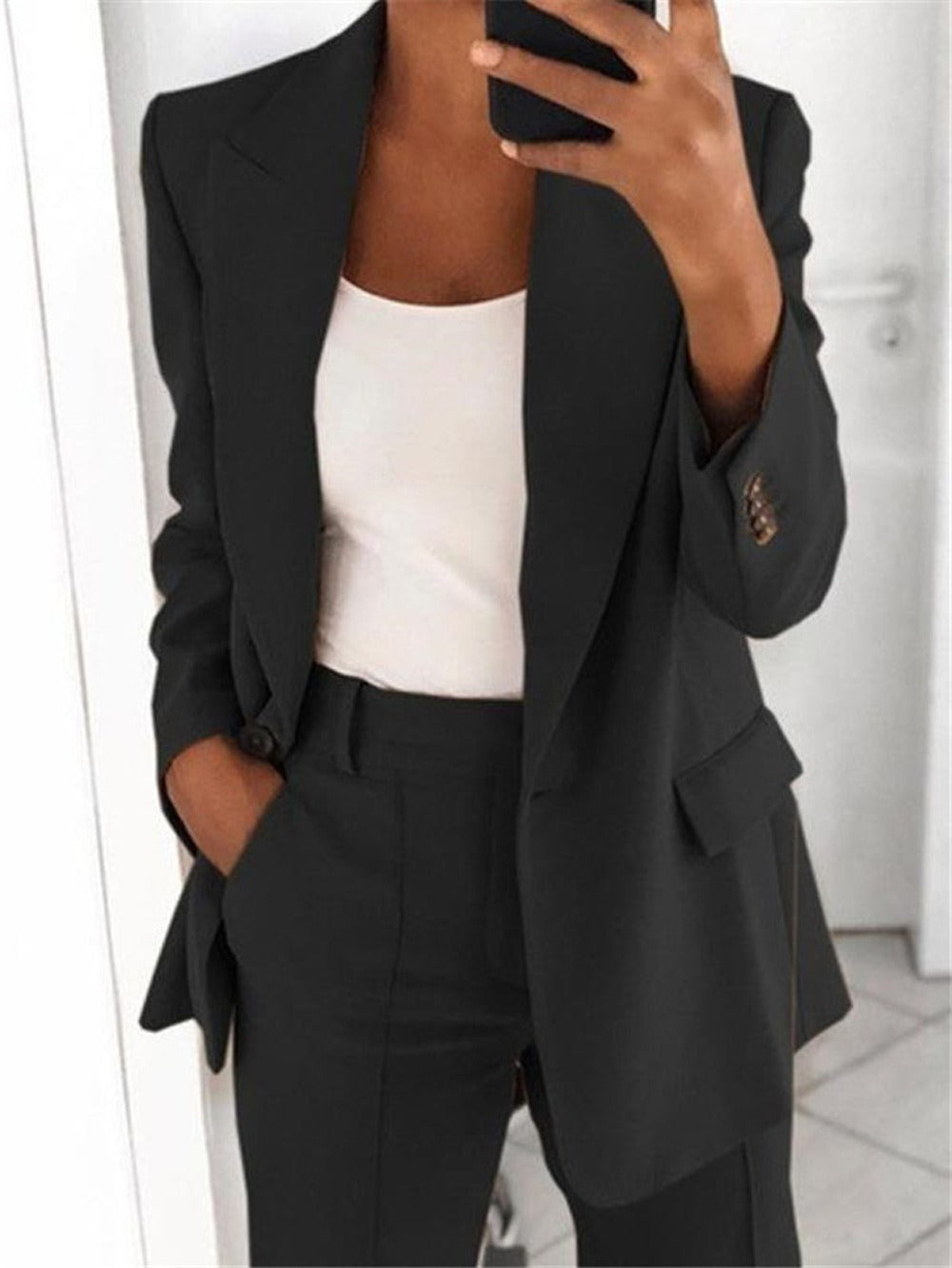 Fashionable and high-end slim fit lapel cardigan, elegant suit jacket set for women